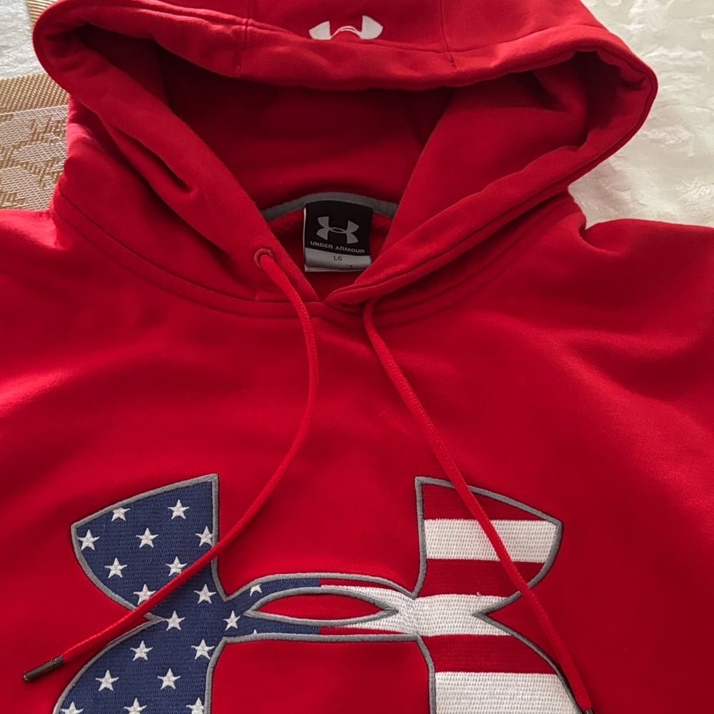 Under Armour Red Hoodie with American Flag Logo